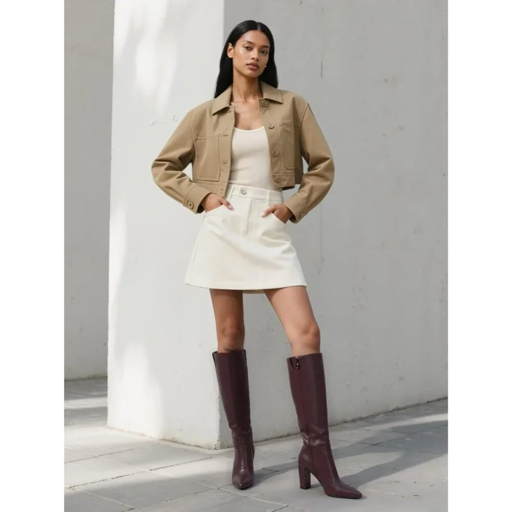 Women's A-burgundy Tall Long Calf High Chunky Faux Crocodile Knee High Boots